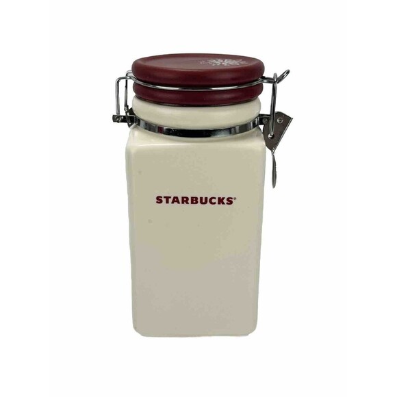 Starbucks 2008 Coffee Beans Grounds Air Tight Ceramic Canister Metal Clasp - Picture 1 of 8